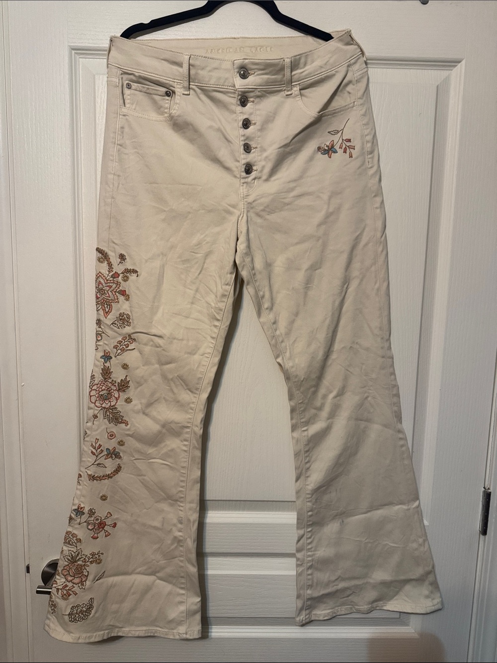American Eagle Outfitters Cream High-Rise Button Fly Pants